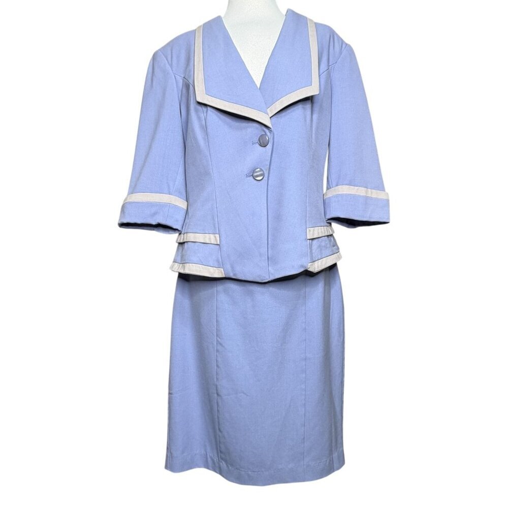 Jessica McClintock Vintage 90's Suit Pastel Blue Blazer Skirt Set Size 12/14